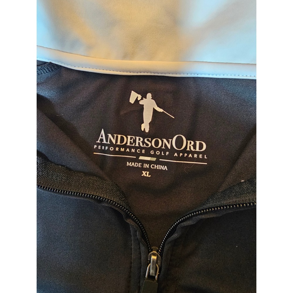 AndersonOrd Mens XL Performance Golf 1/4 Zip Pullover Black White Colorblock AO - Picture 3 of 7